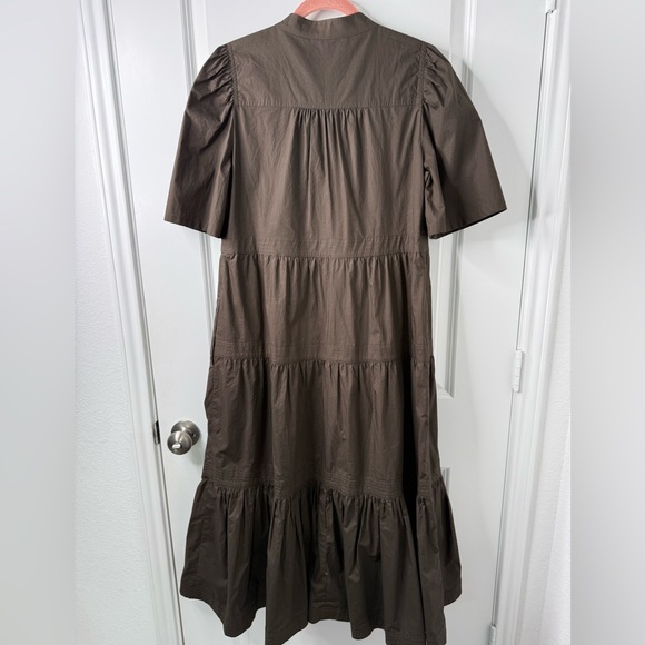 Marie Oliver Cotton Poplin Tiered Button Front Midi Dress Sz Medium - Picture 7 of 10